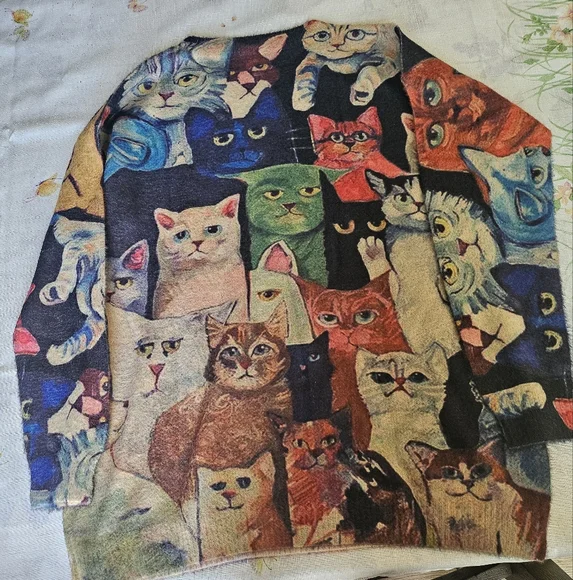 New Cat Sweaters Women's Wool Knit Animal Print Oversize Slouchy Boho Multicolor - Picture 2 of 2